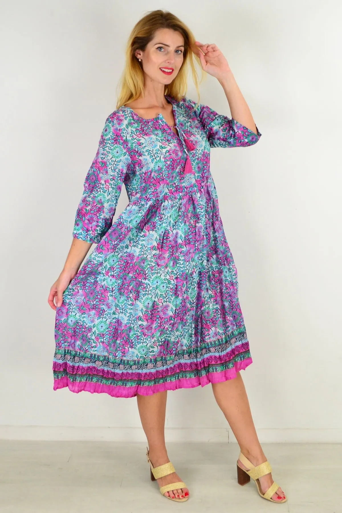 Pink Pollyanna Tie Neck Tunic Dress