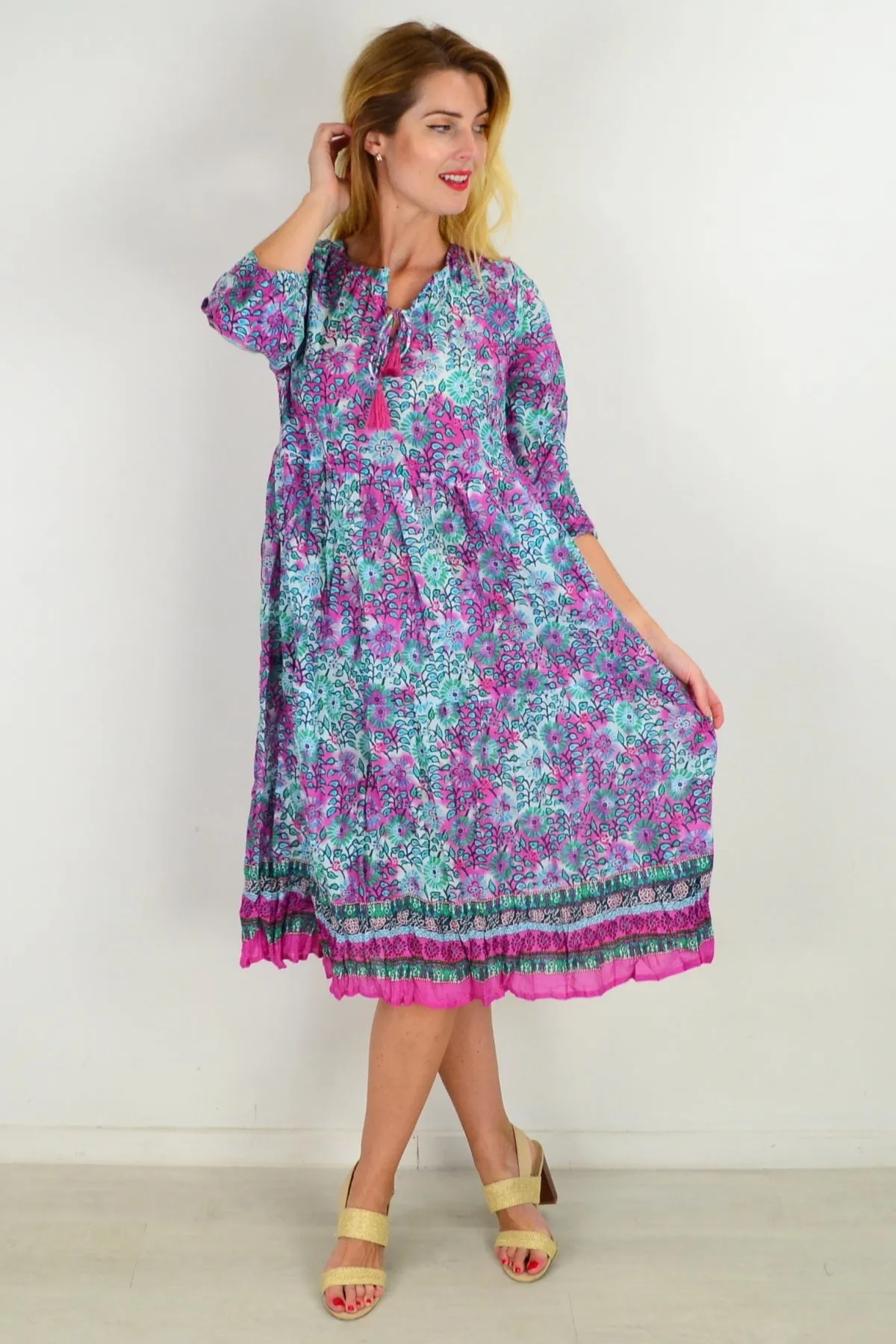 Pink Pollyanna Tie Neck Tunic Dress