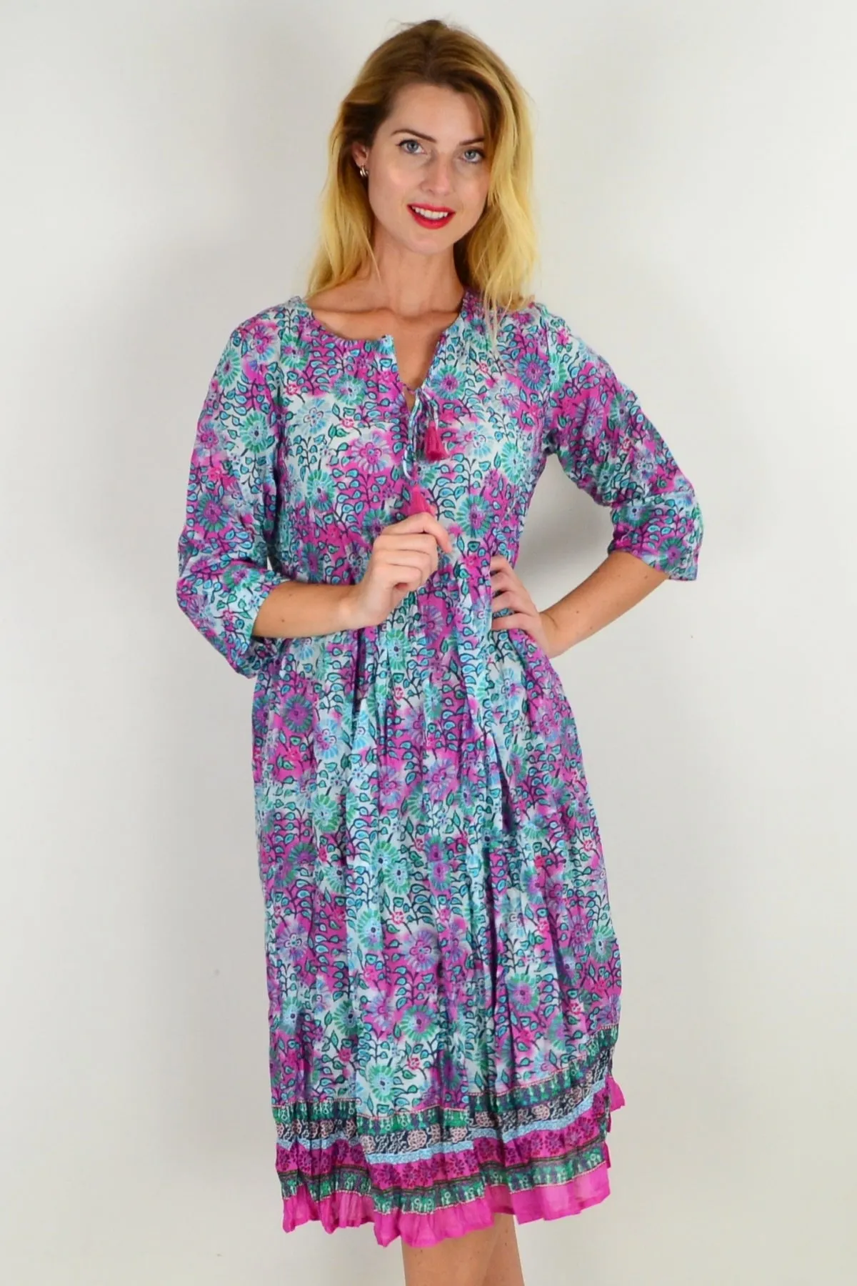 Pink Pollyanna Tie Neck Tunic Dress