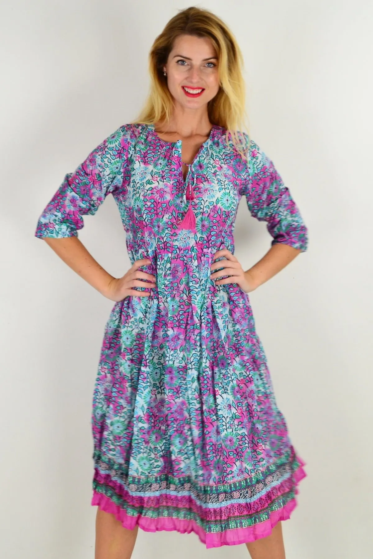 Pink Pollyanna Tie Neck Tunic Dress