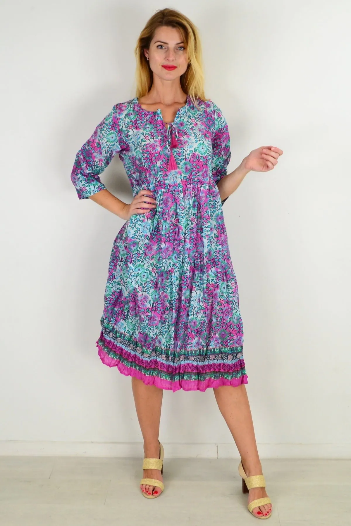 Pink Pollyanna Tie Neck Tunic Dress