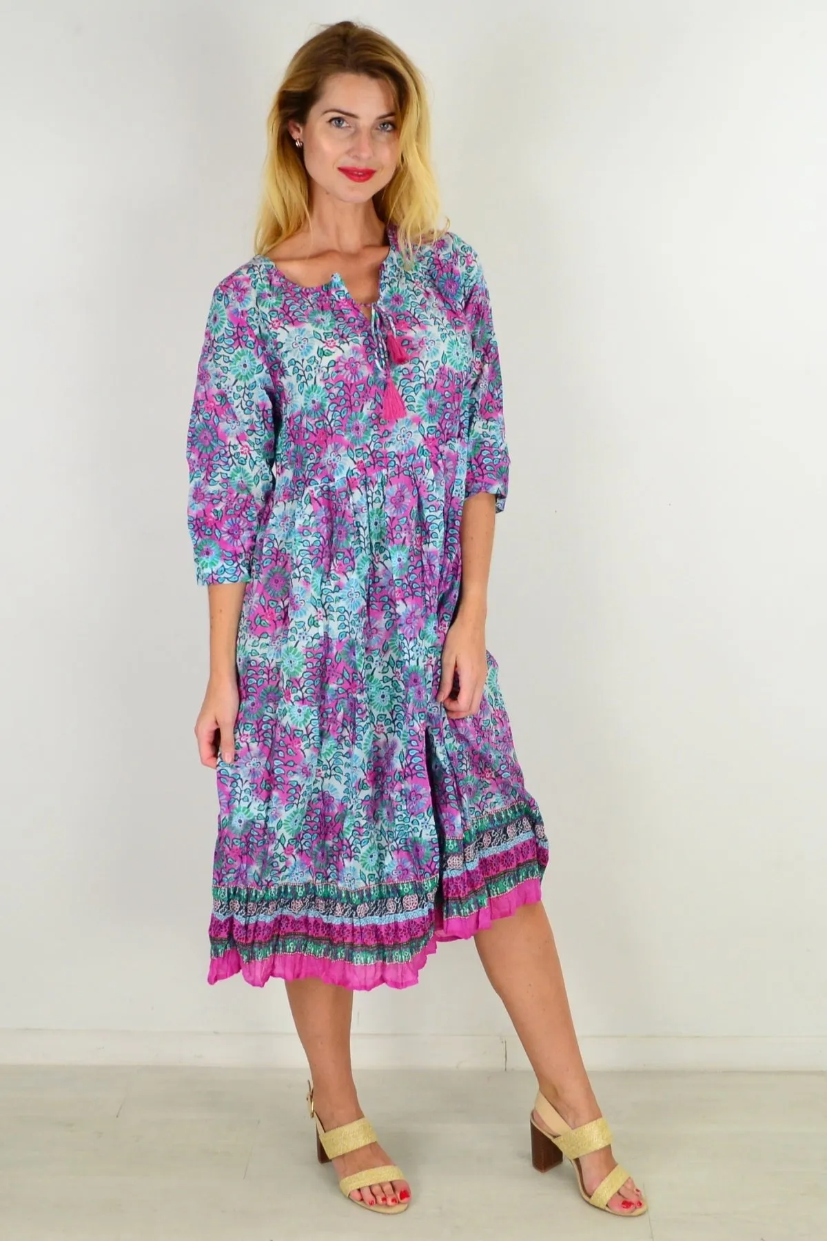 Pink Pollyanna Tie Neck Tunic Dress