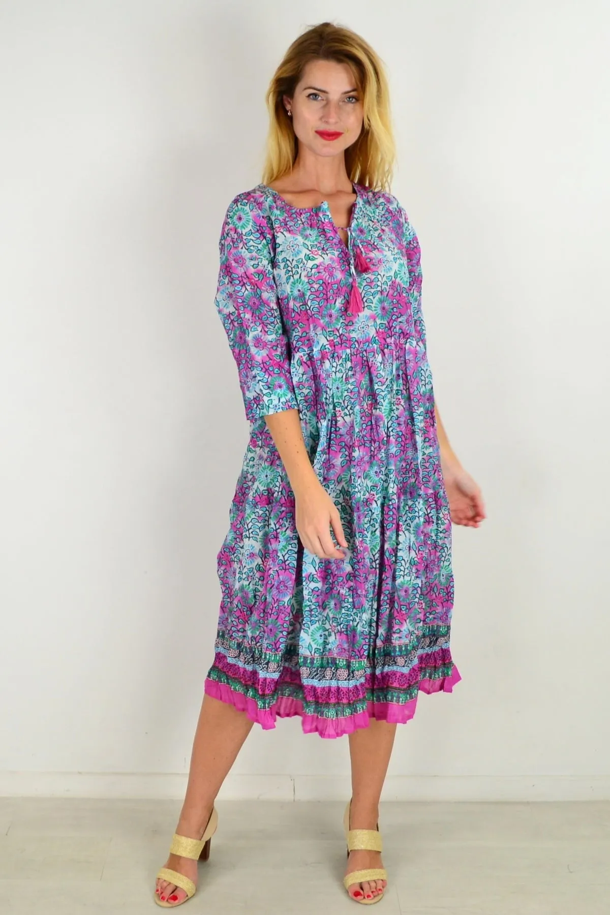 Pink Pollyanna Tie Neck Tunic Dress