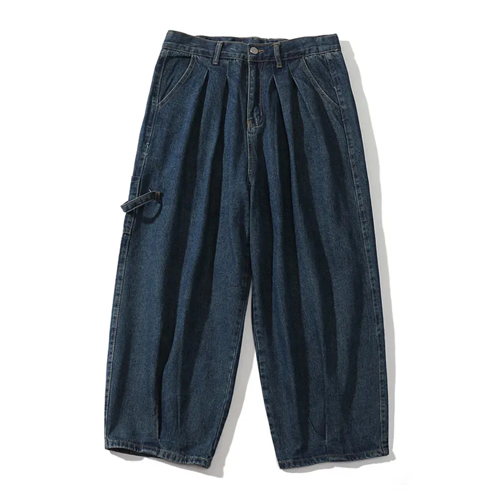 Pocket Cargo Jeans Mens Washed Casual Streetwear Loose Wide Leg Denim Pants