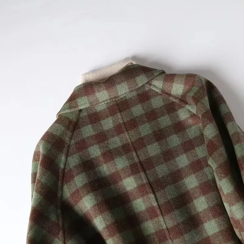 Pre Order:  Monochrome Green Plaid Woolen Long Coat