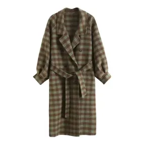 Pre Order:  Monochrome Green Plaid Woolen Long Coat