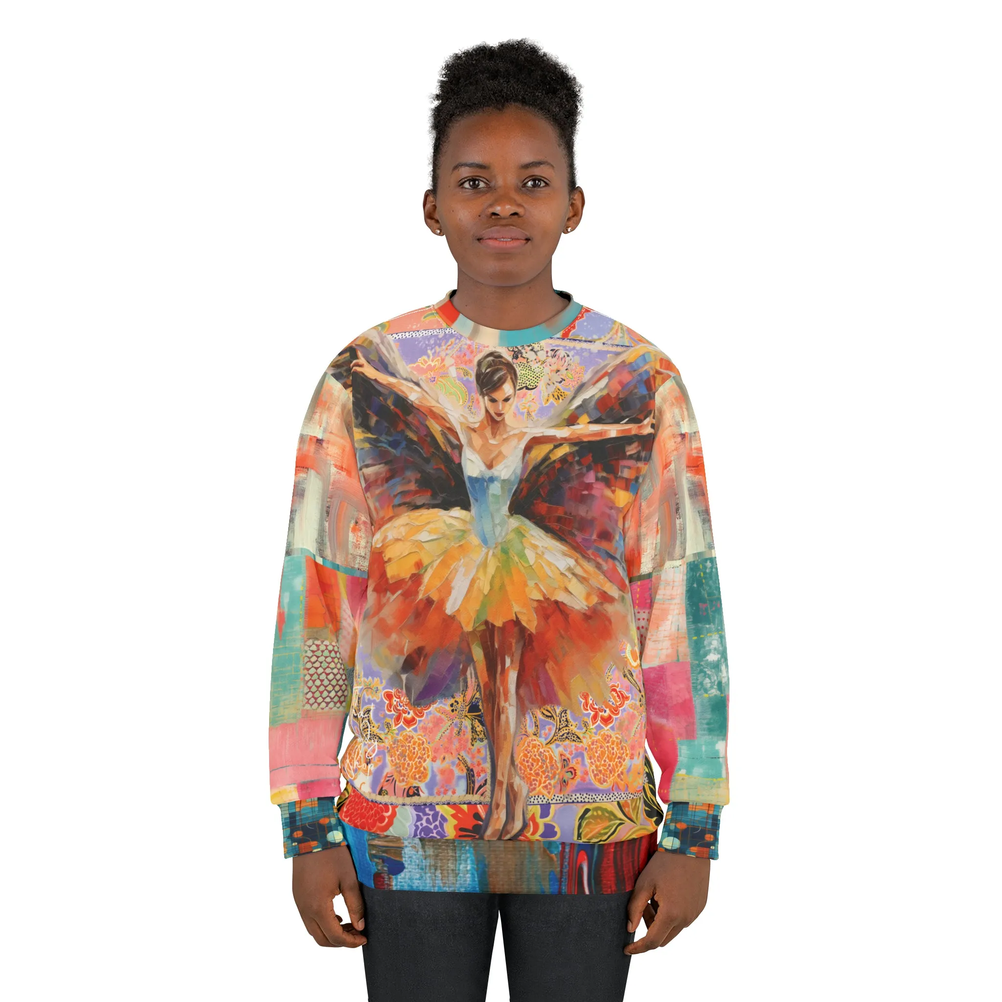 Prima Ballerina in Prism Patchwork Mid-Weight Polyester Unisex Sweatshirt (Gold Label)