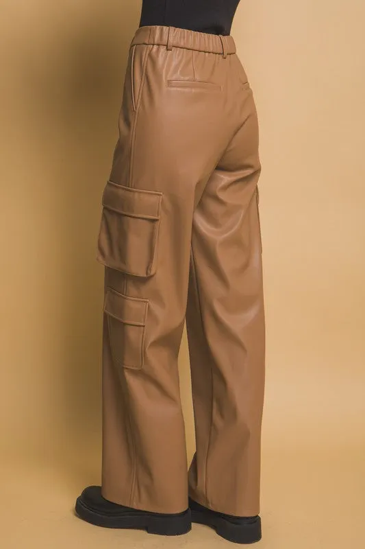 PU Leather Cargo Pants