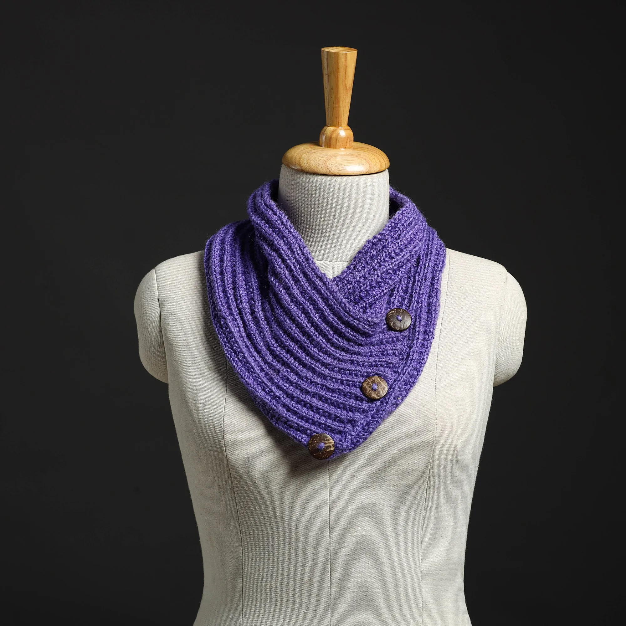 Purple - Kumaun Hand Knitted Woolen Button Cowl 116