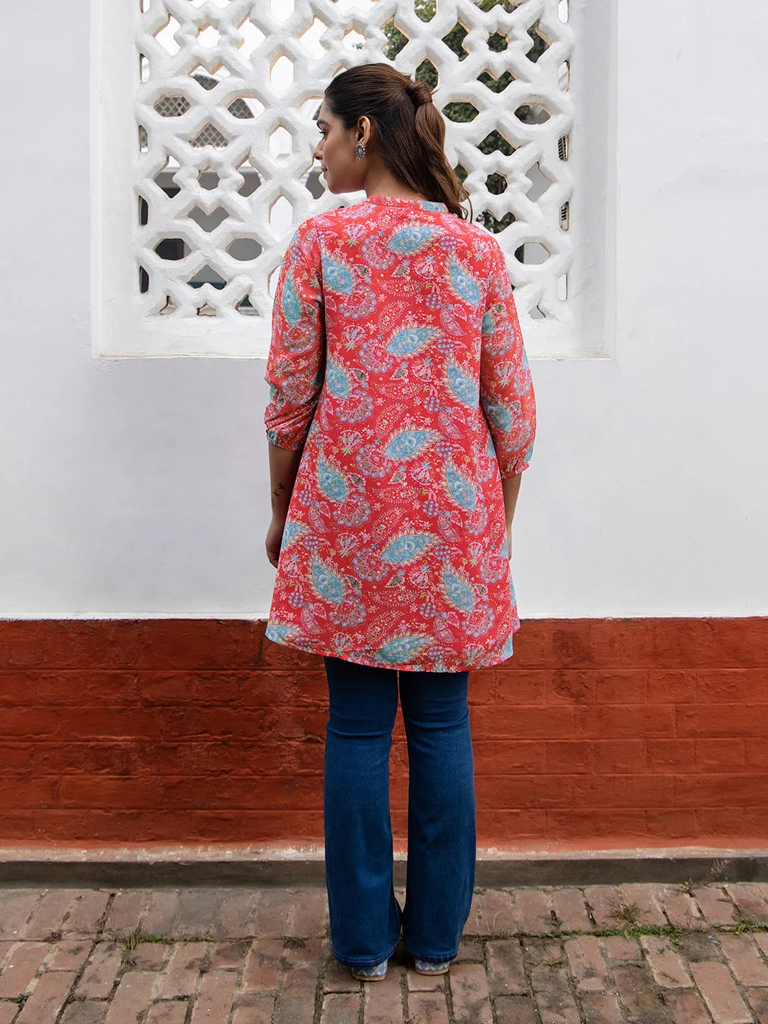 Red Georgette Printed Tunic