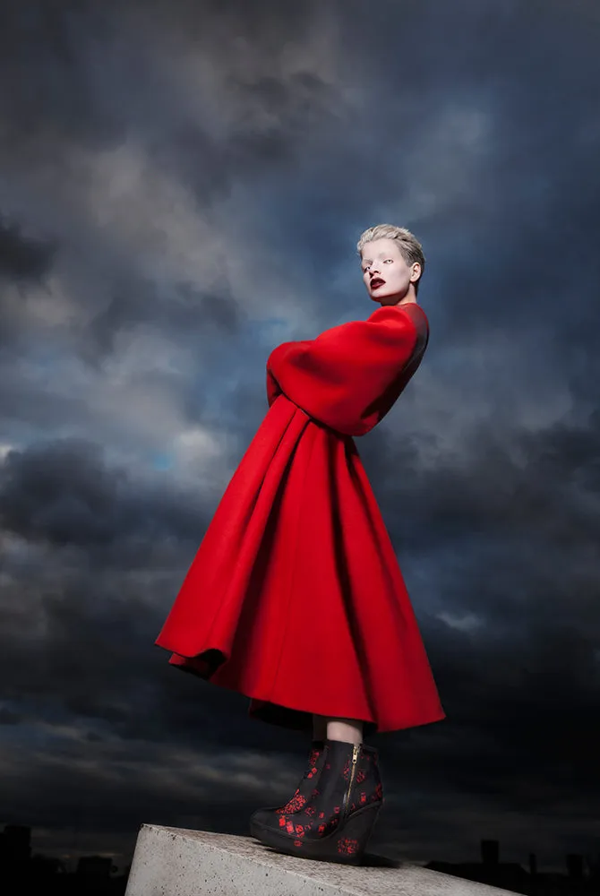 Red Wool and Latex "Broad" Coat