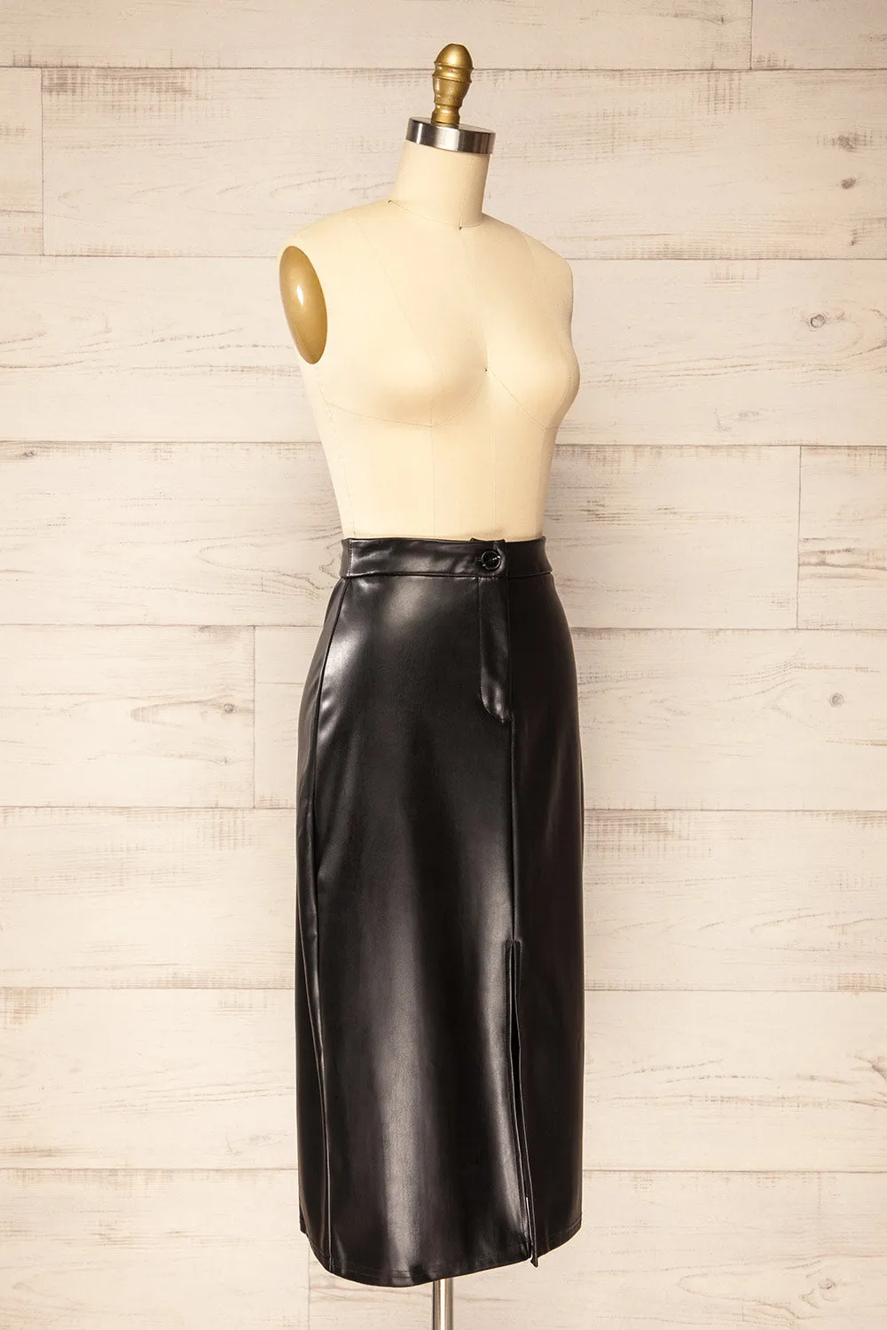 Rihanna | Black Faux Leather Pencil Skirt