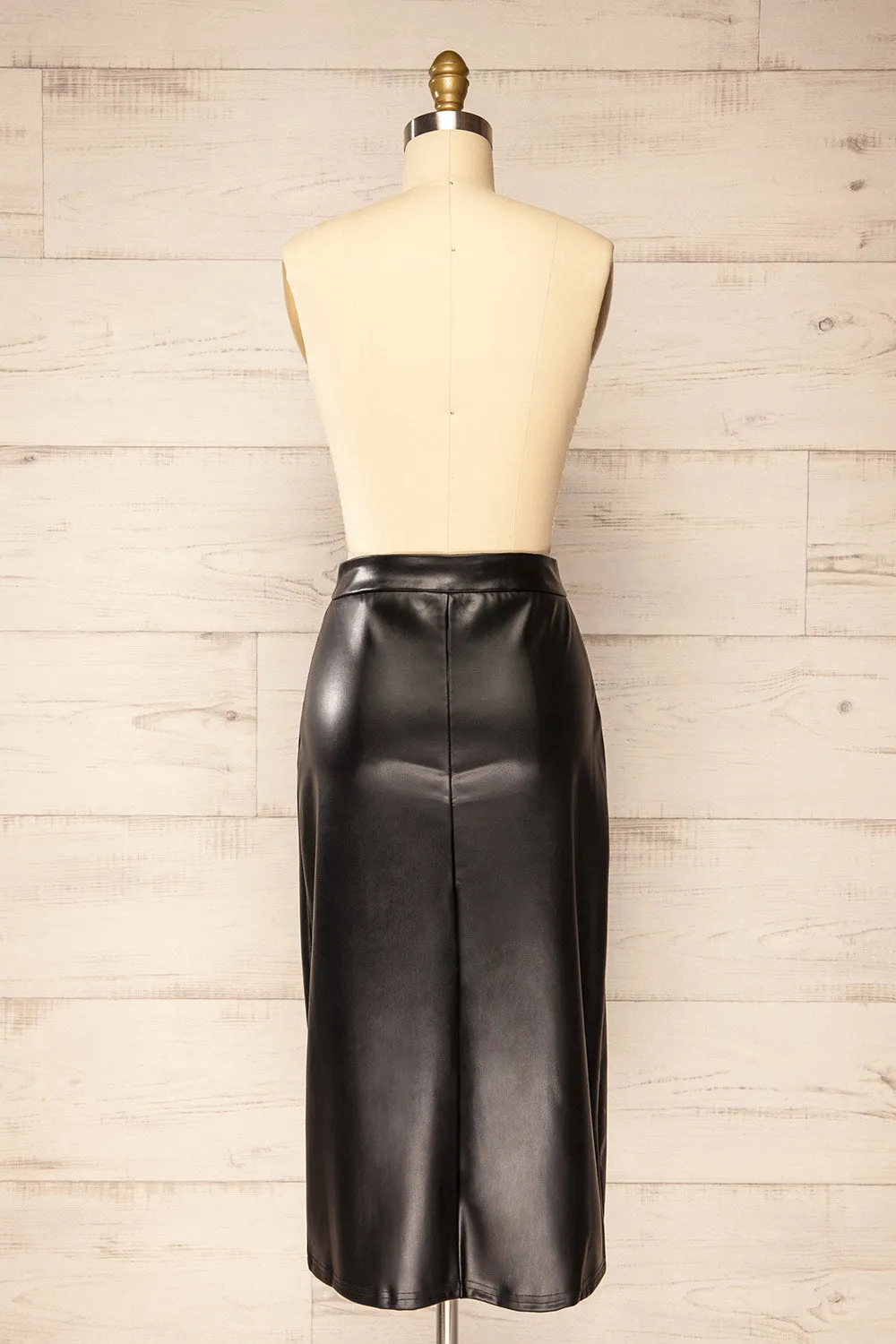 Rihanna | Black Faux Leather Pencil Skirt