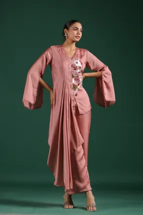 Rosewood Pink Embroidered Mulberry Silk Co-Ord Set