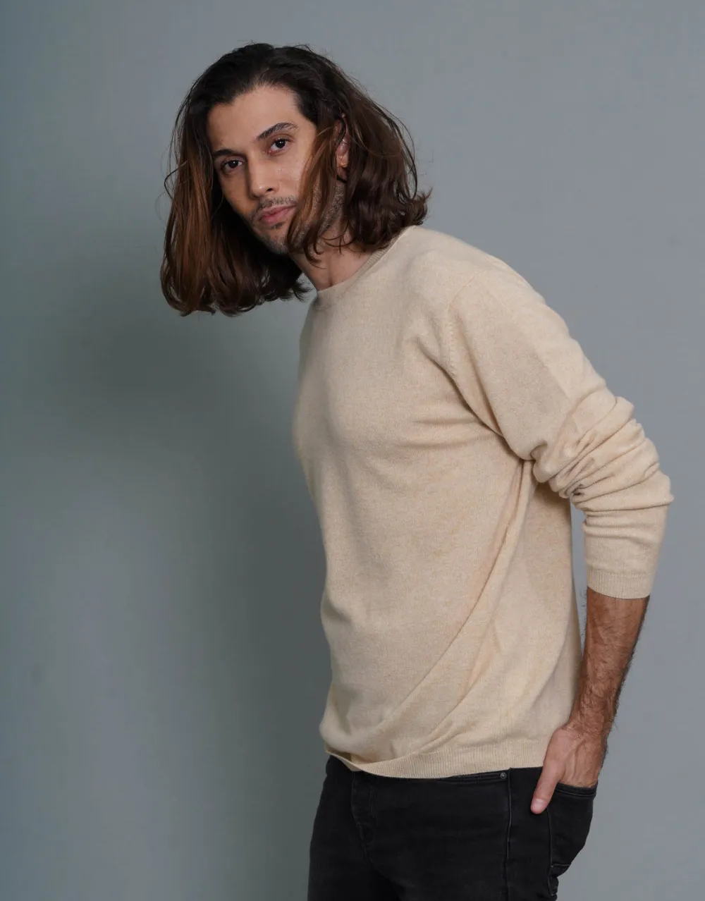 Round Neck Pullover in Sand