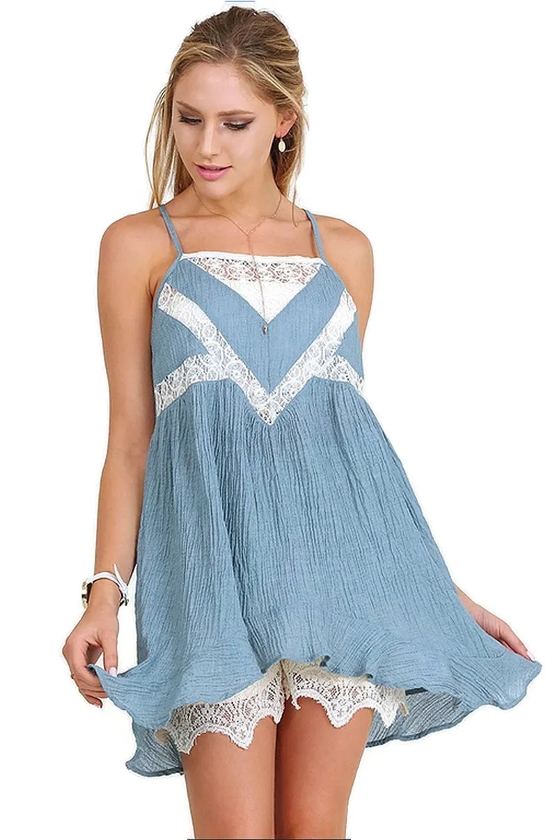 Ruffle & Lace Sleeveless Tunic, Misty Blue