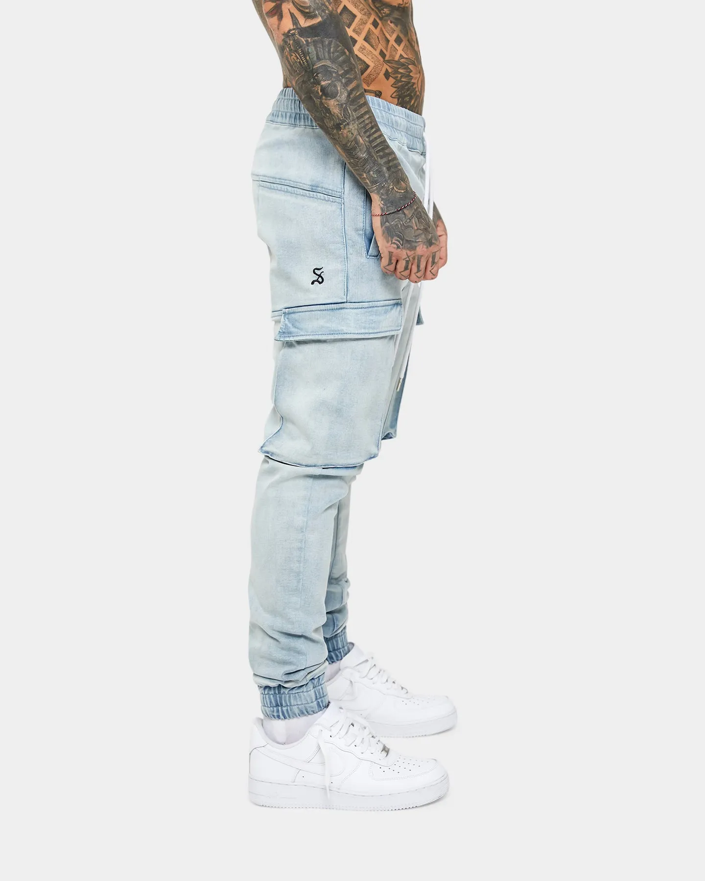 Saint Morta Annex Denim Cargo Joggers Light Blue