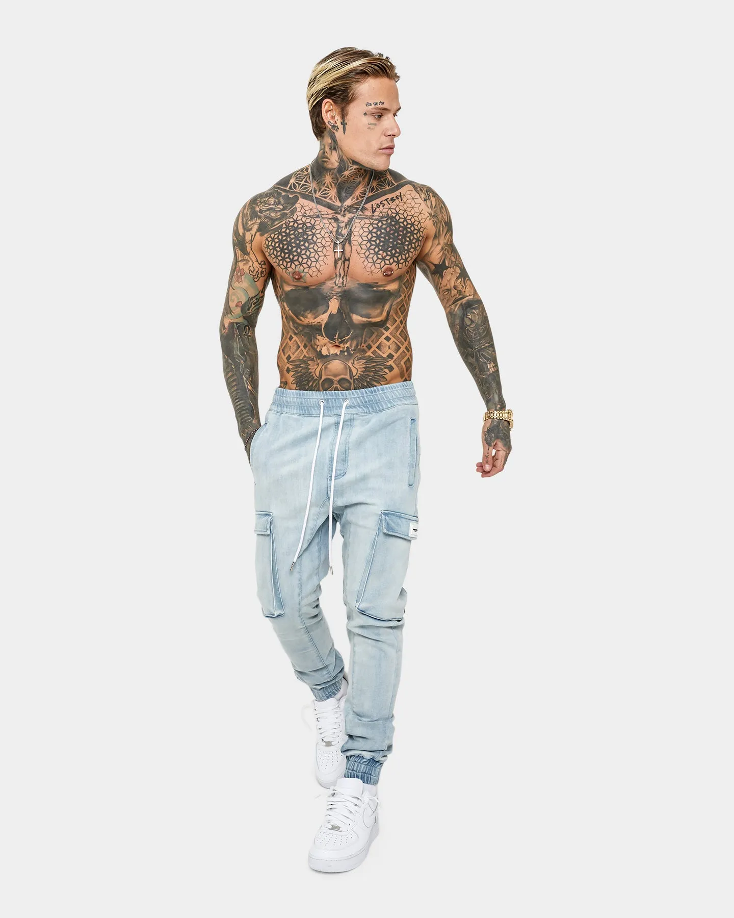 Saint Morta Annex Denim Cargo Joggers Light Blue