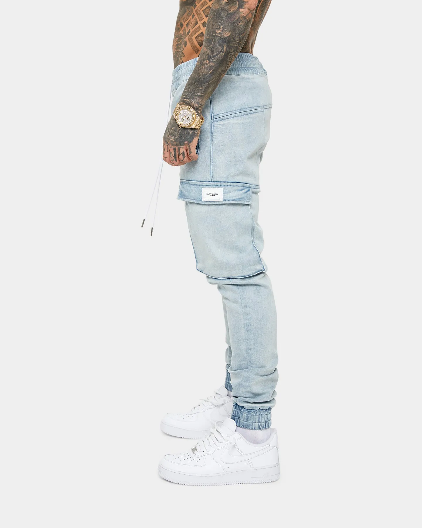 Saint Morta Annex Denim Cargo Joggers Light Blue