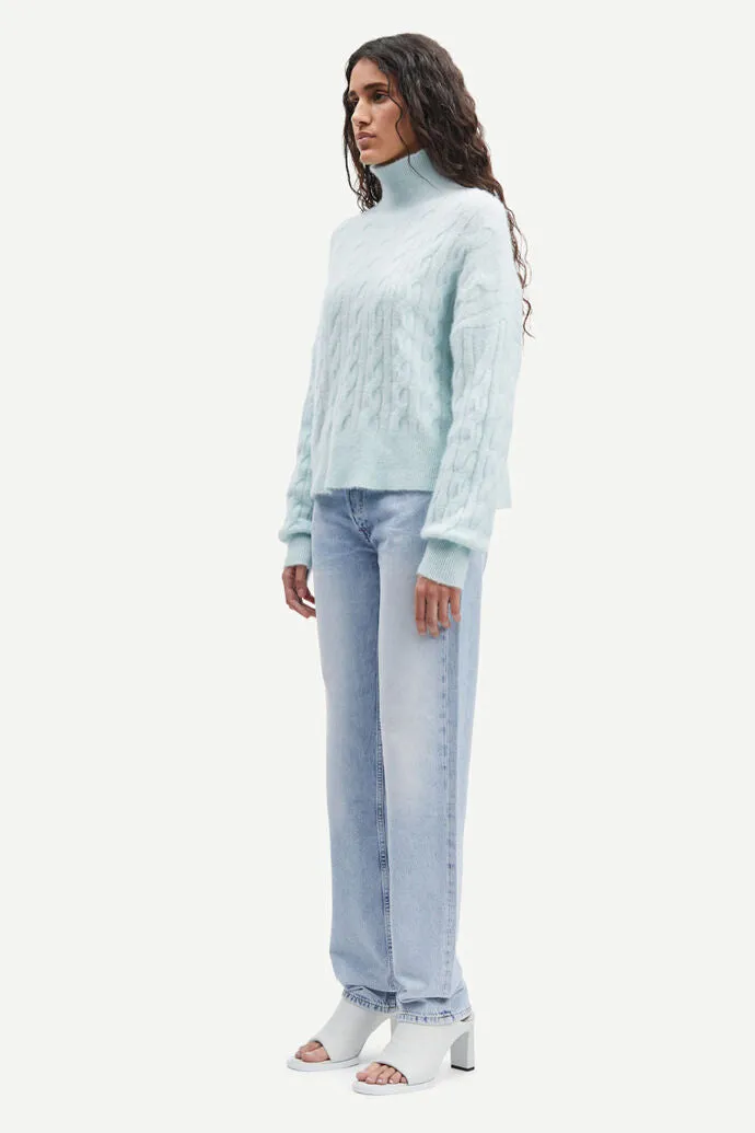 Samsoe Samsoe Nola Turtleneck Cable Knit Misty Blue