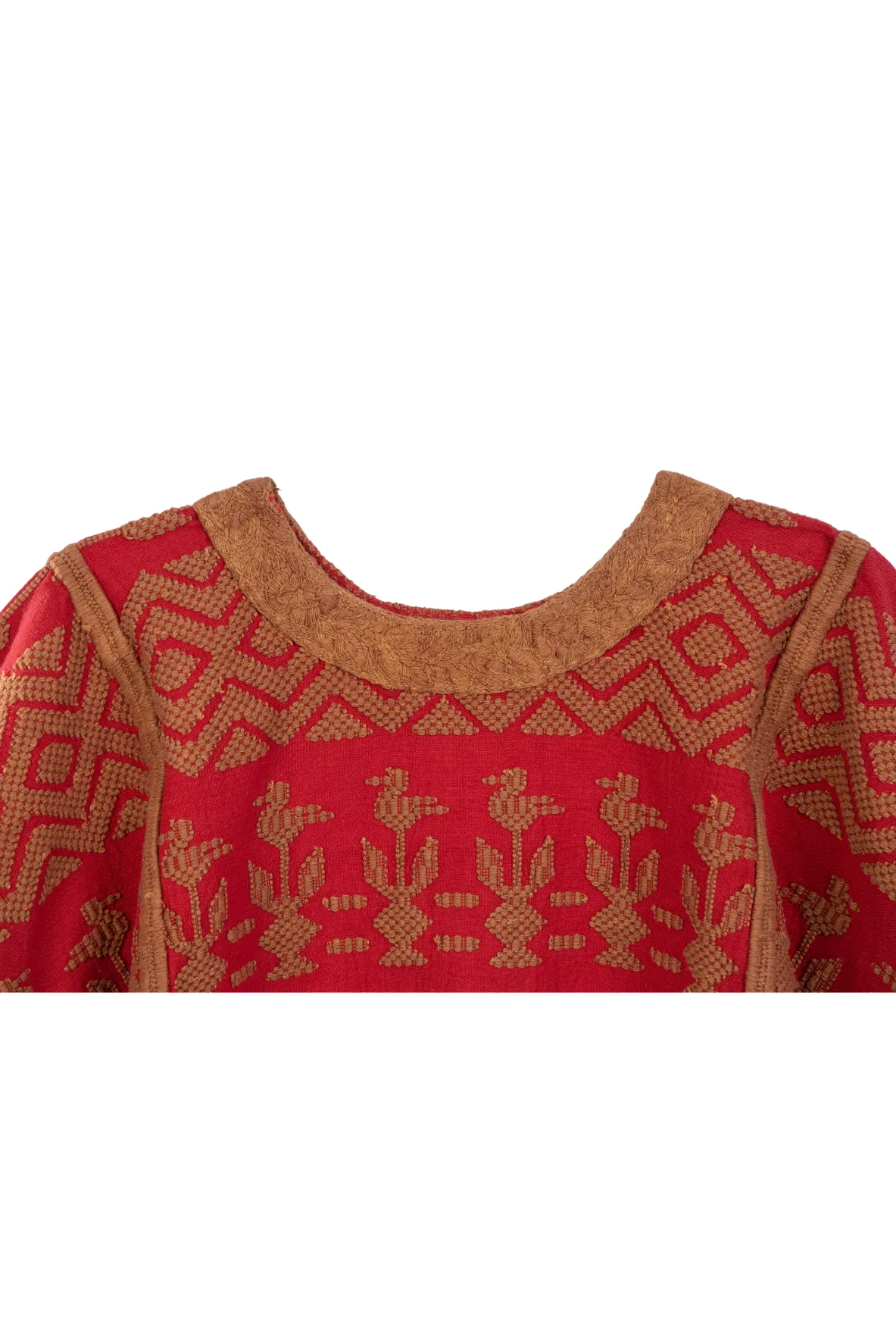 Santa Lucia Embroidered Guatemalan Tunic - Red, Brown