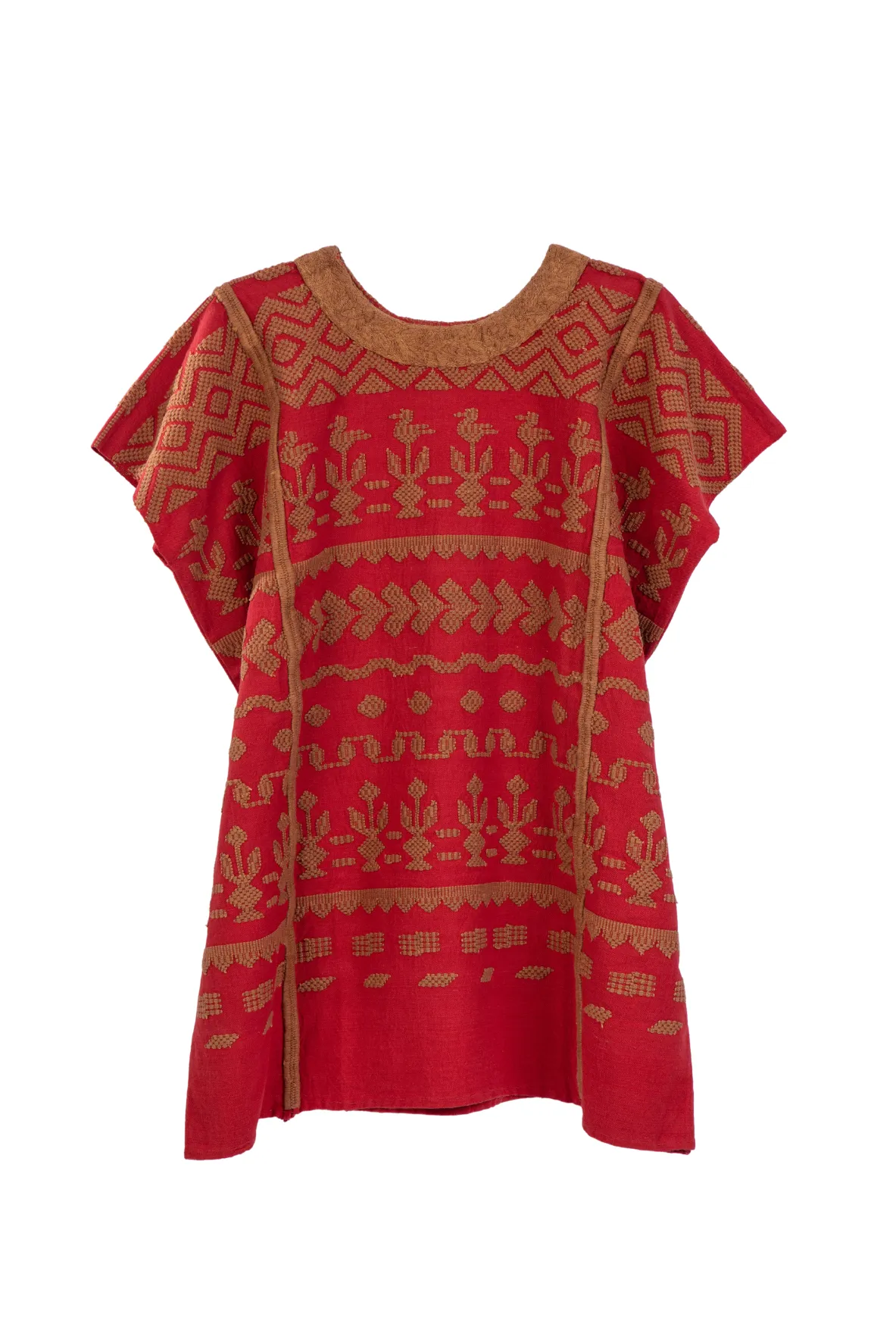 Santa Lucia Embroidered Guatemalan Tunic - Red, Brown