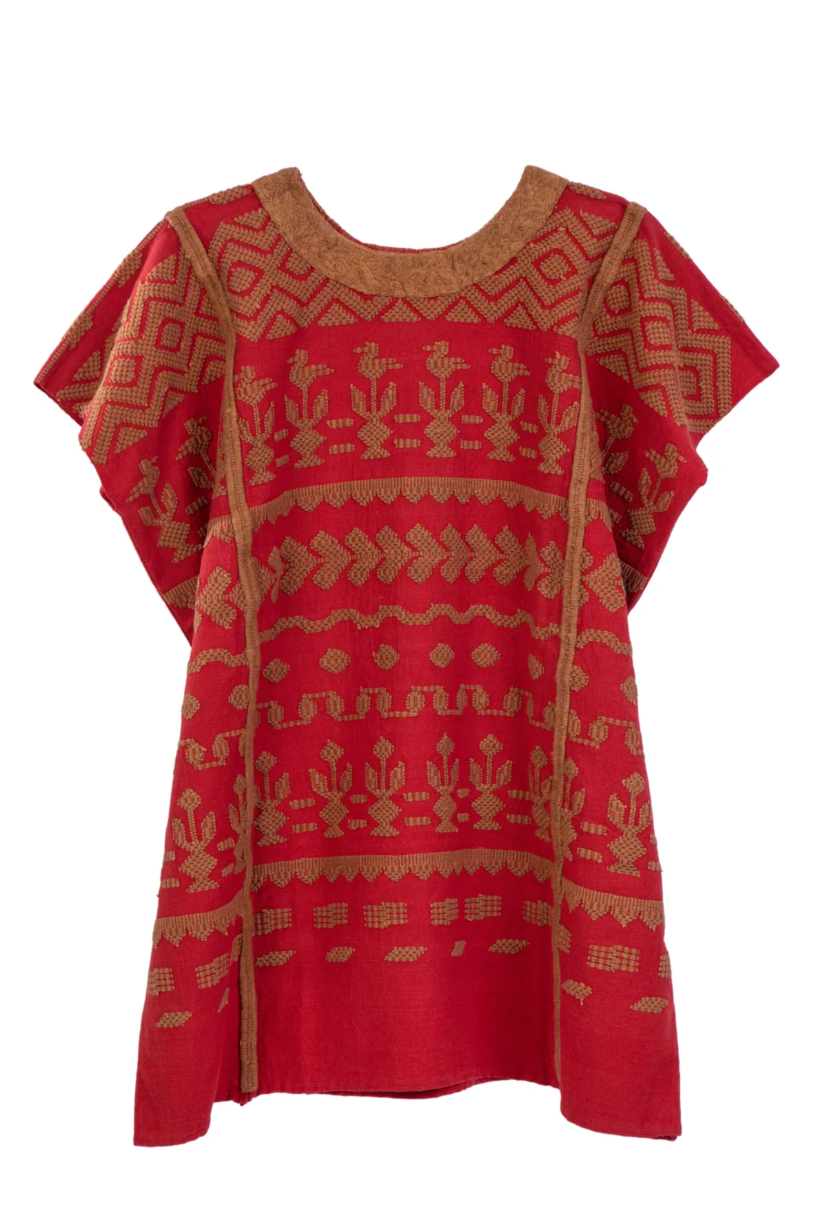 Santa Lucia Embroidered Guatemalan Tunic - Red, Brown