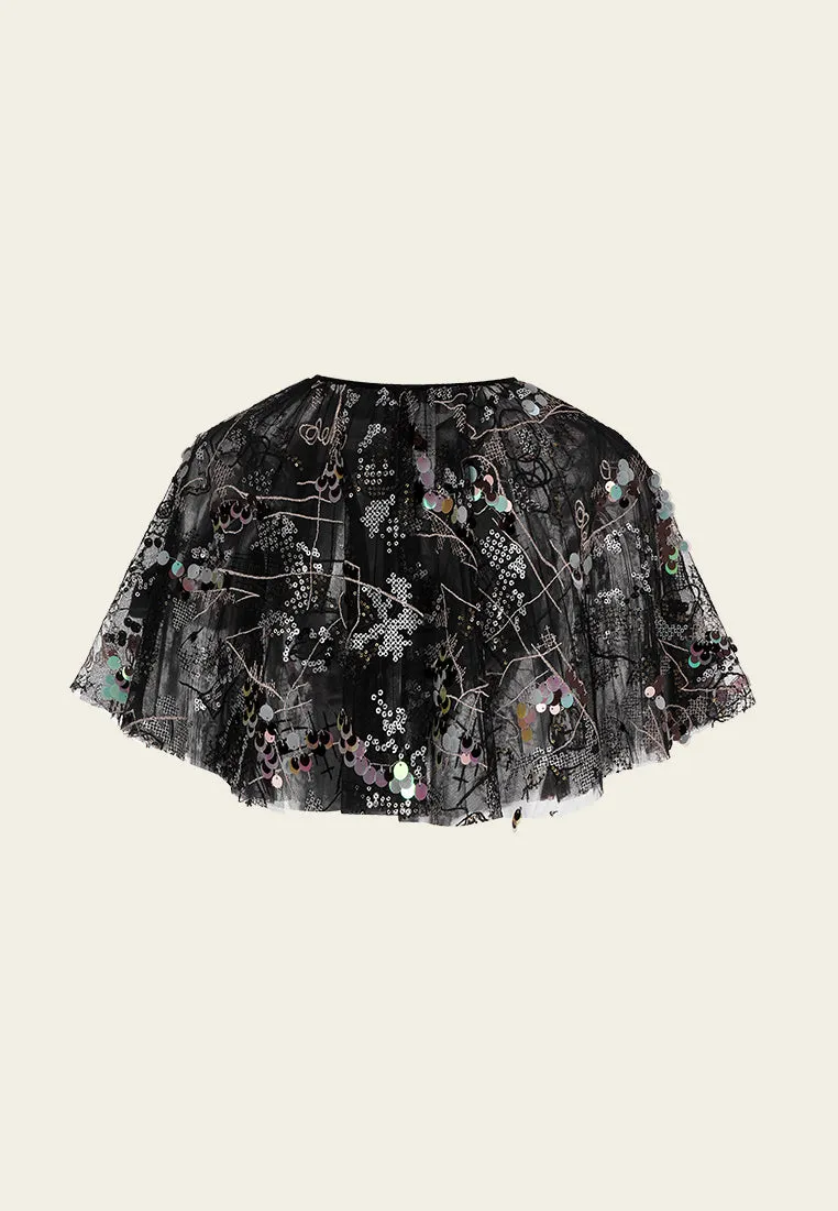 Sequin-embellished Mesh Cape