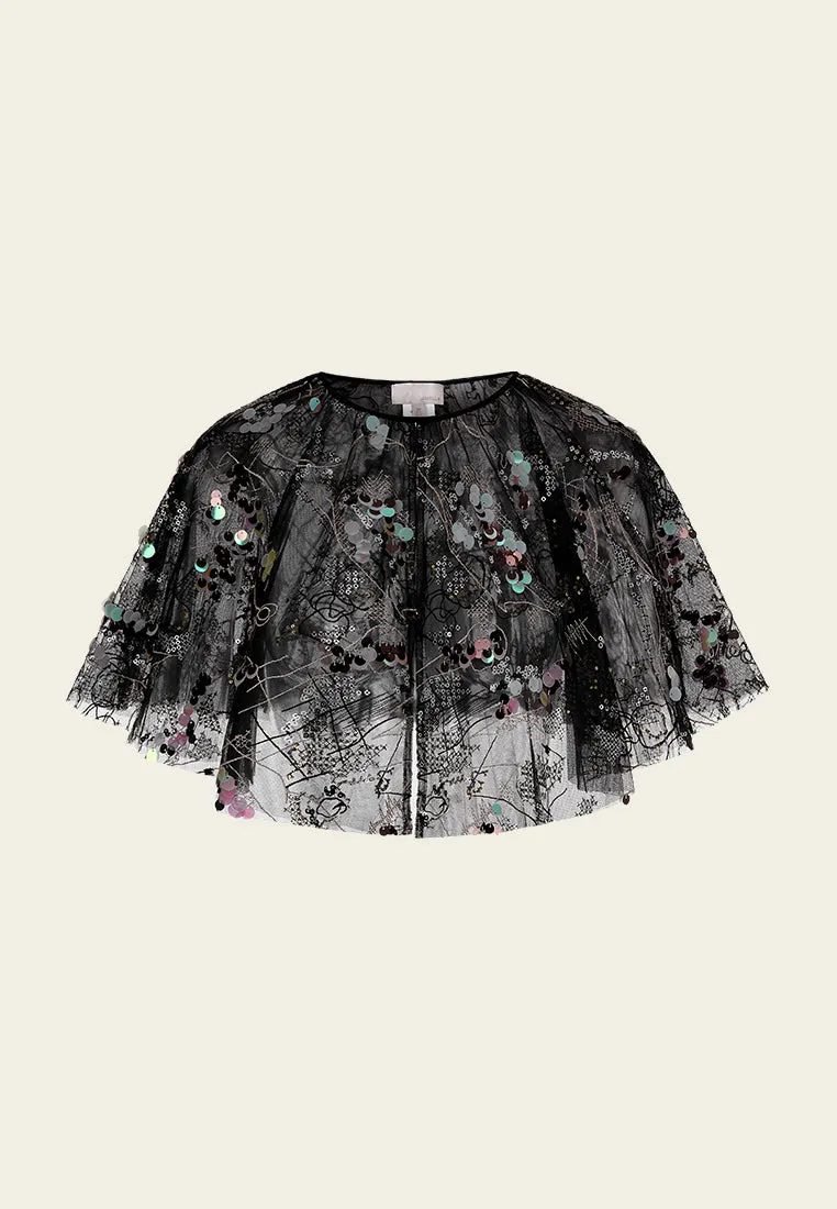 Sequin-embellished Mesh Cape