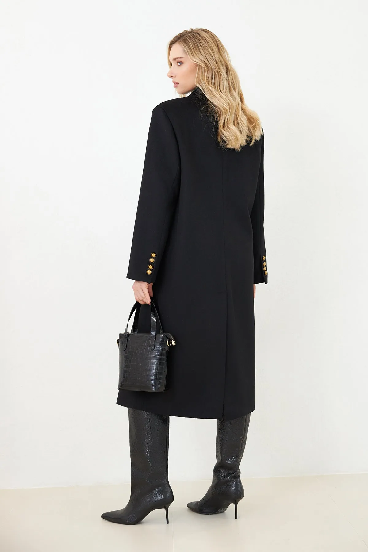 Setre Button And Pocket Detailed Coat Black