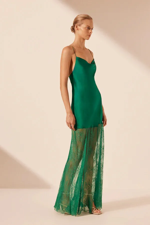 SHONA JOY - Elle Silk Lace Cowl Maxi Dress - Emerald Green