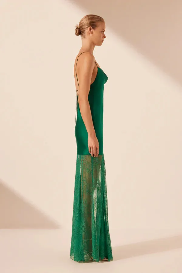 SHONA JOY - Elle Silk Lace Cowl Maxi Dress - Emerald Green