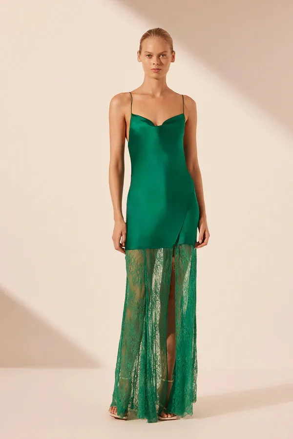 SHONA JOY - Elle Silk Lace Cowl Maxi Dress - Emerald Green