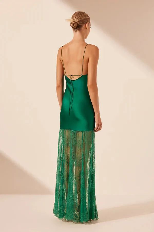 SHONA JOY - Elle Silk Lace Cowl Maxi Dress - Emerald Green