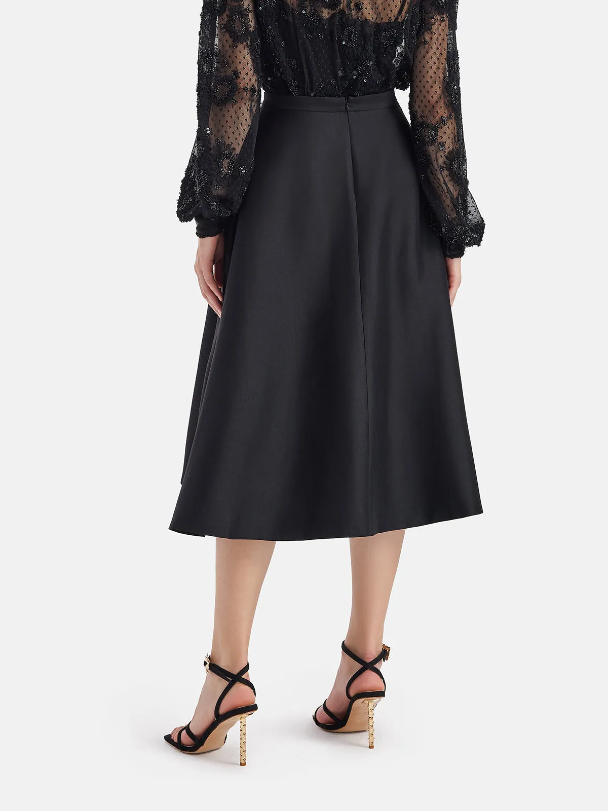 Silk and Wool Glossy Pleated Maxi Skirt