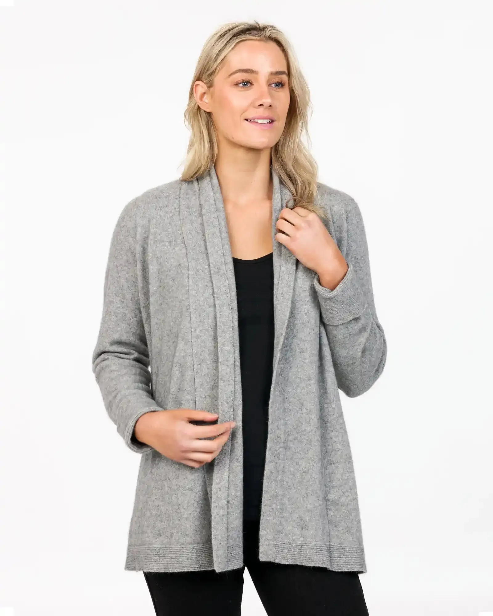 Silver Grey Women's Long Merino Wrap Jacket - NB498