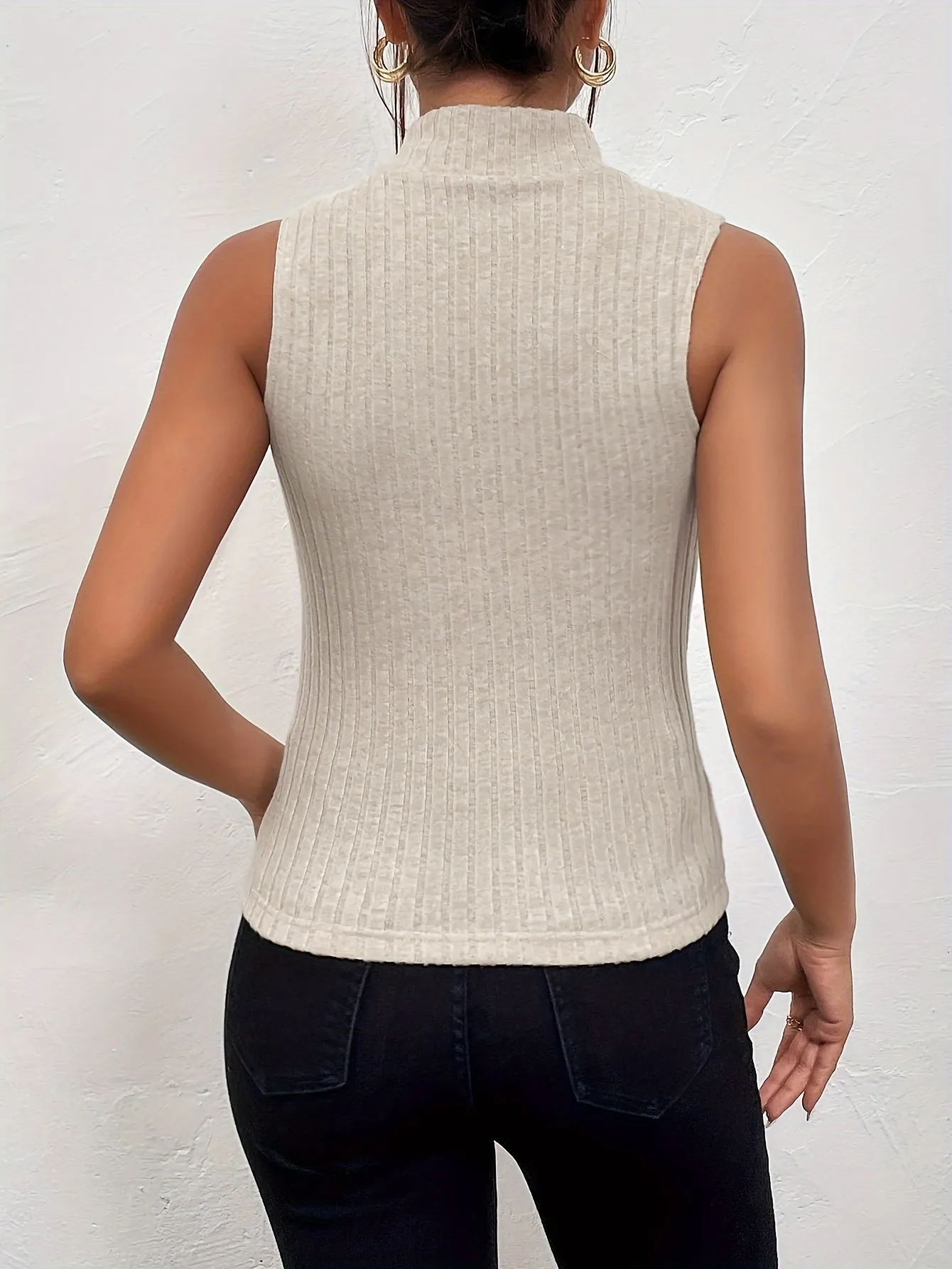 Sleek Ribbed Knit Mock Neck Tank Top for Women