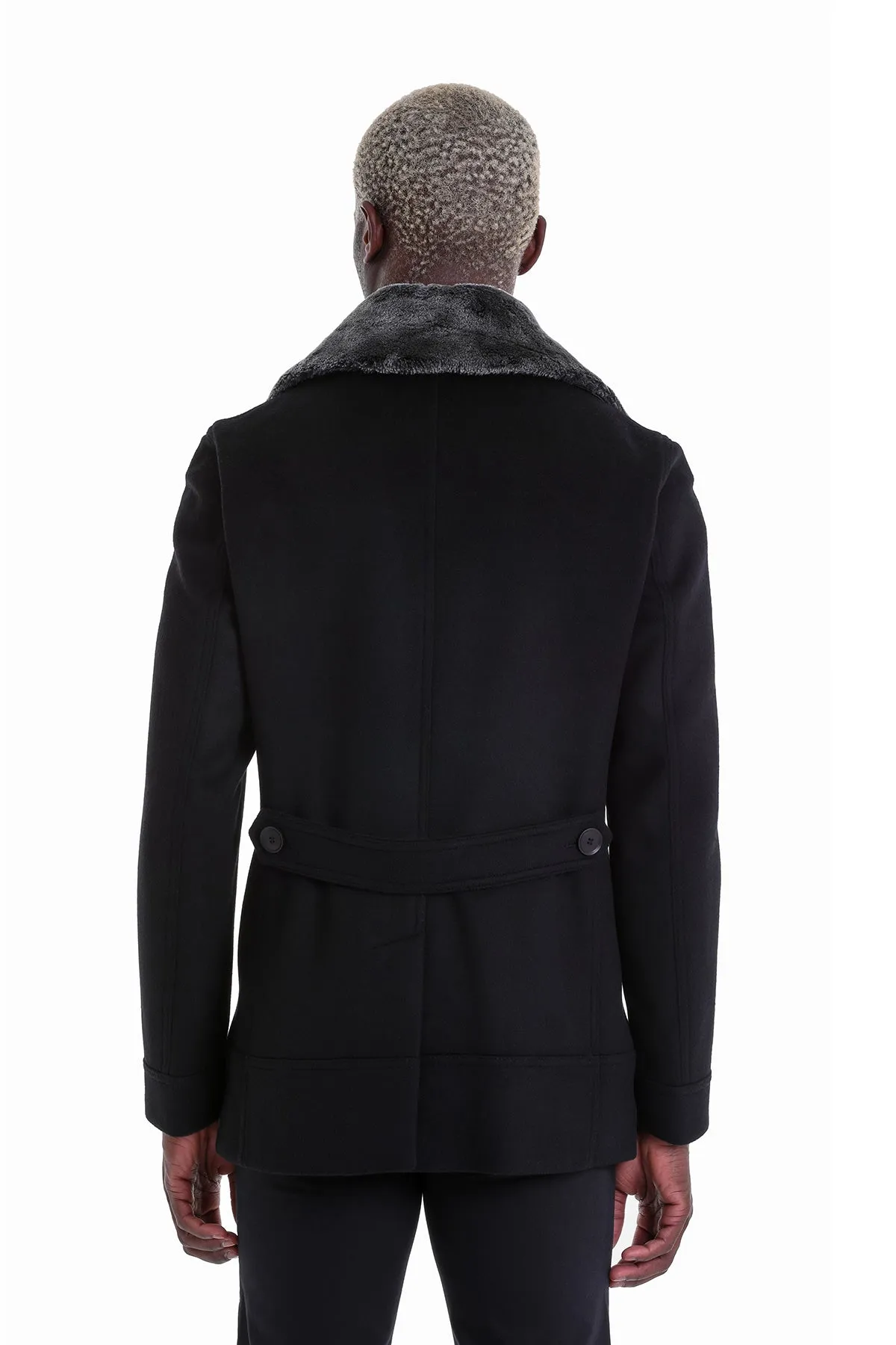 Slim Fit Cachet Double Breasted Black Wool Blend Coat