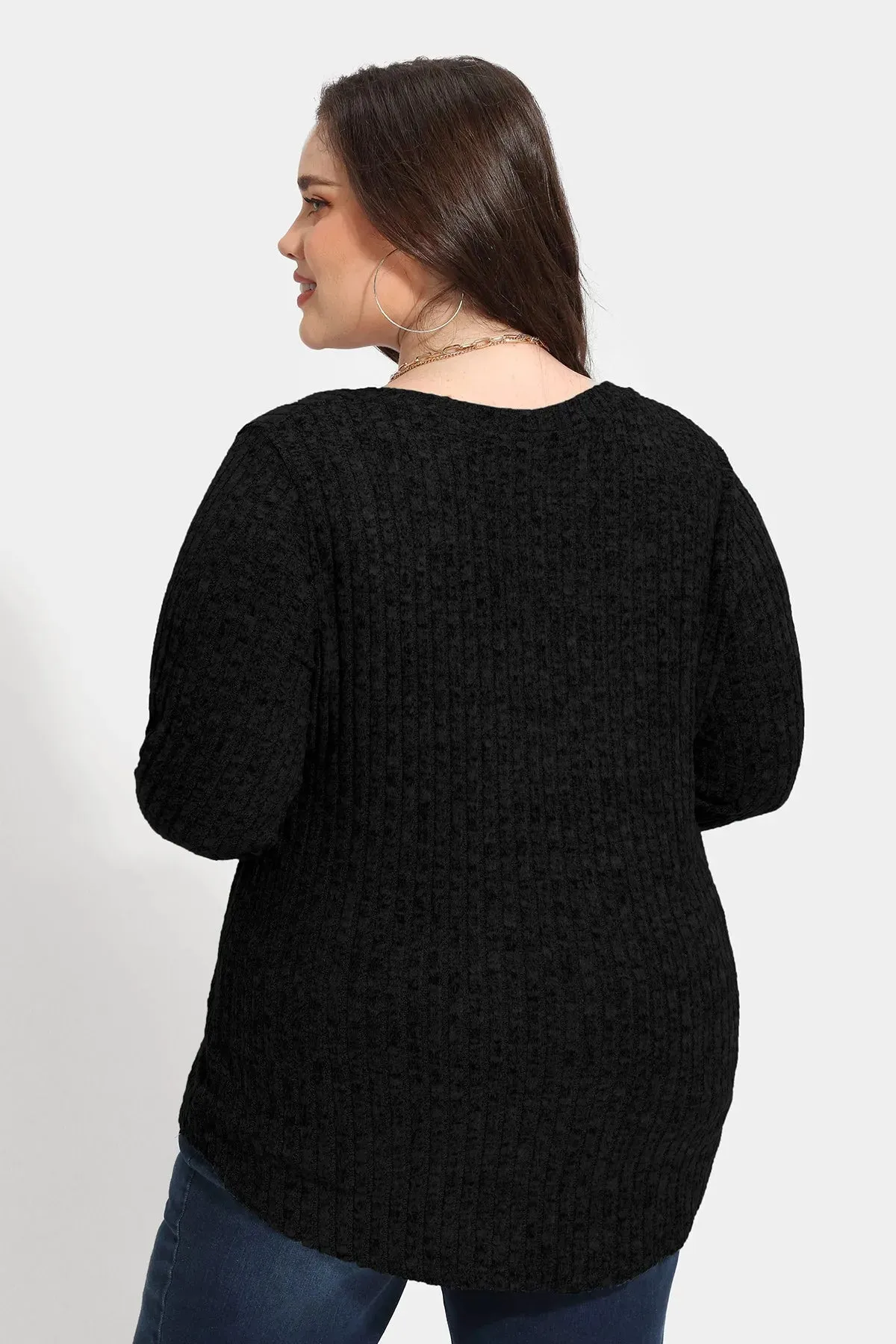 Solid V-neck Elastic Loose Basic Velvet Top Sweater