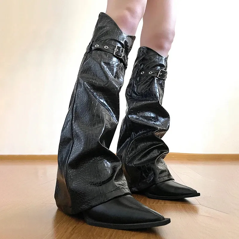 Streetwear Punk Style PU Leather Leg Socks Pants Gothic Dark Academia Y2K Aesthetic Long Socking Buckle Cargo Outfits