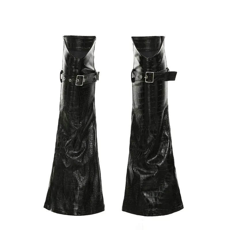 Streetwear Punk Style PU Leather Leg Socks Pants Gothic Dark Academia Y2K Aesthetic Long Socking Buckle Cargo Outfits