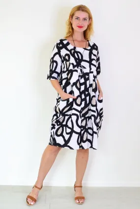 Swirls Print Linen Blend Tunic Dress