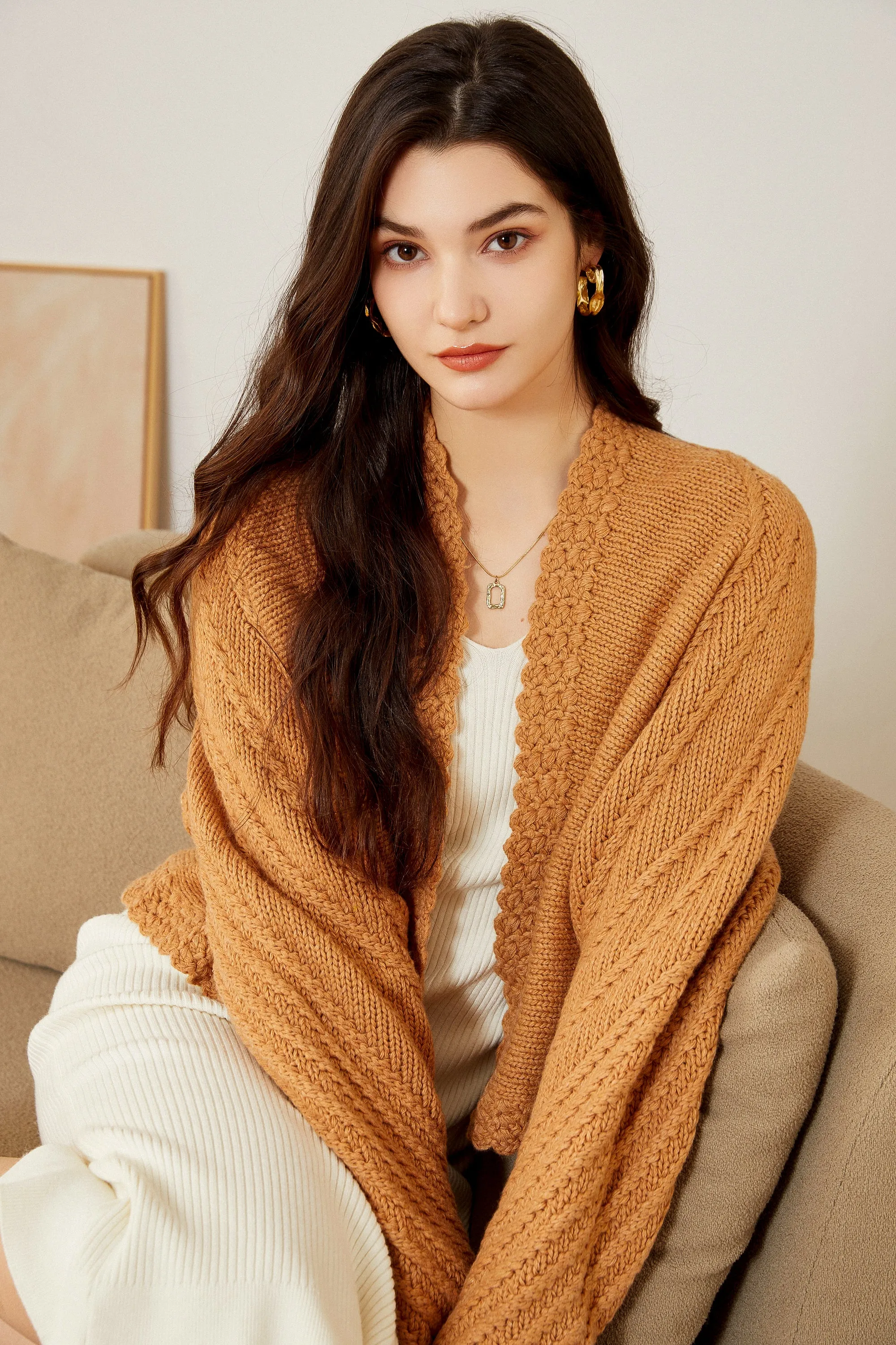 Sylphide | Astrid Orange Crochet Wool Cardigan