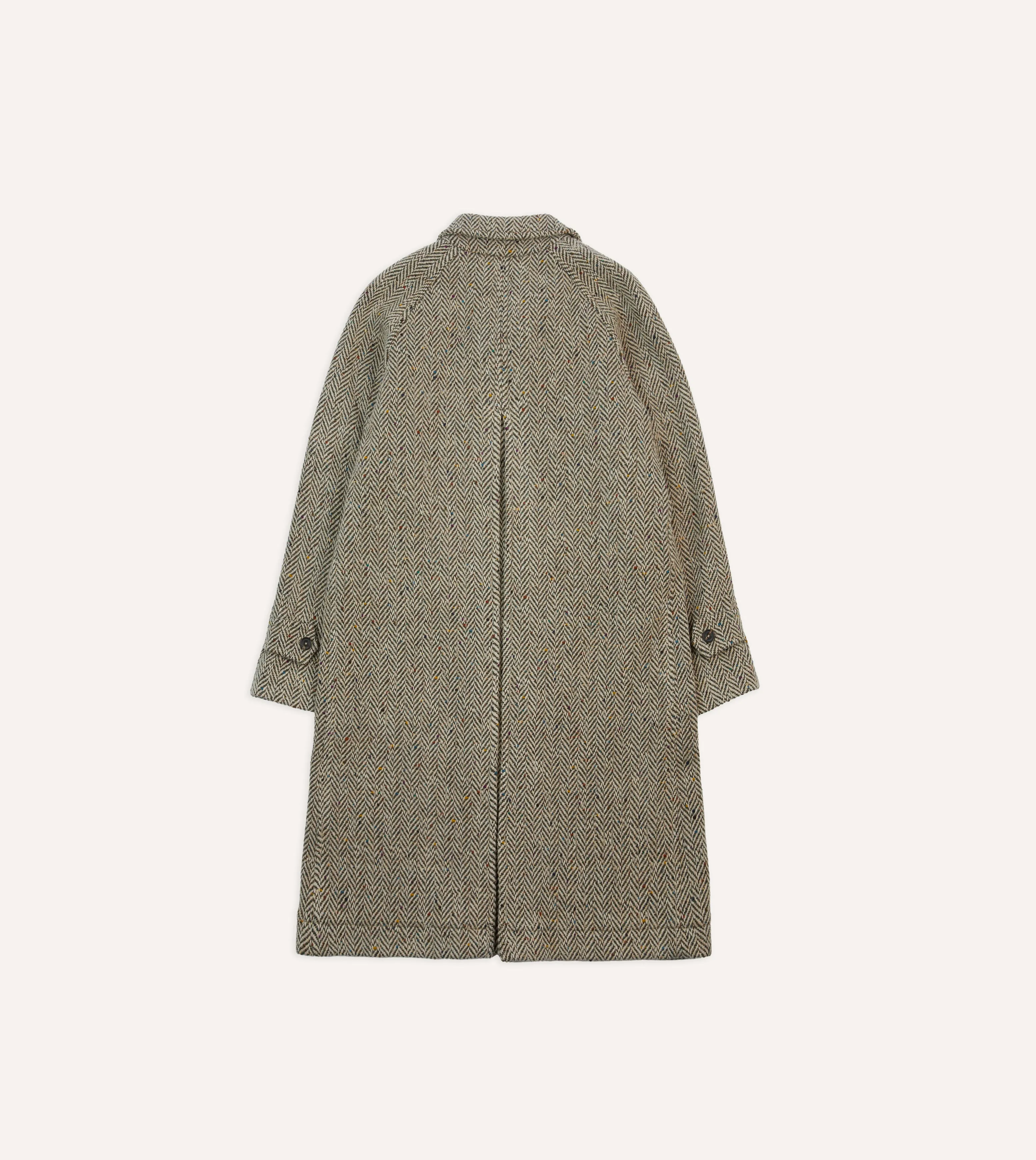 Taupe Herringbone Flecked Wool Raglan Coat