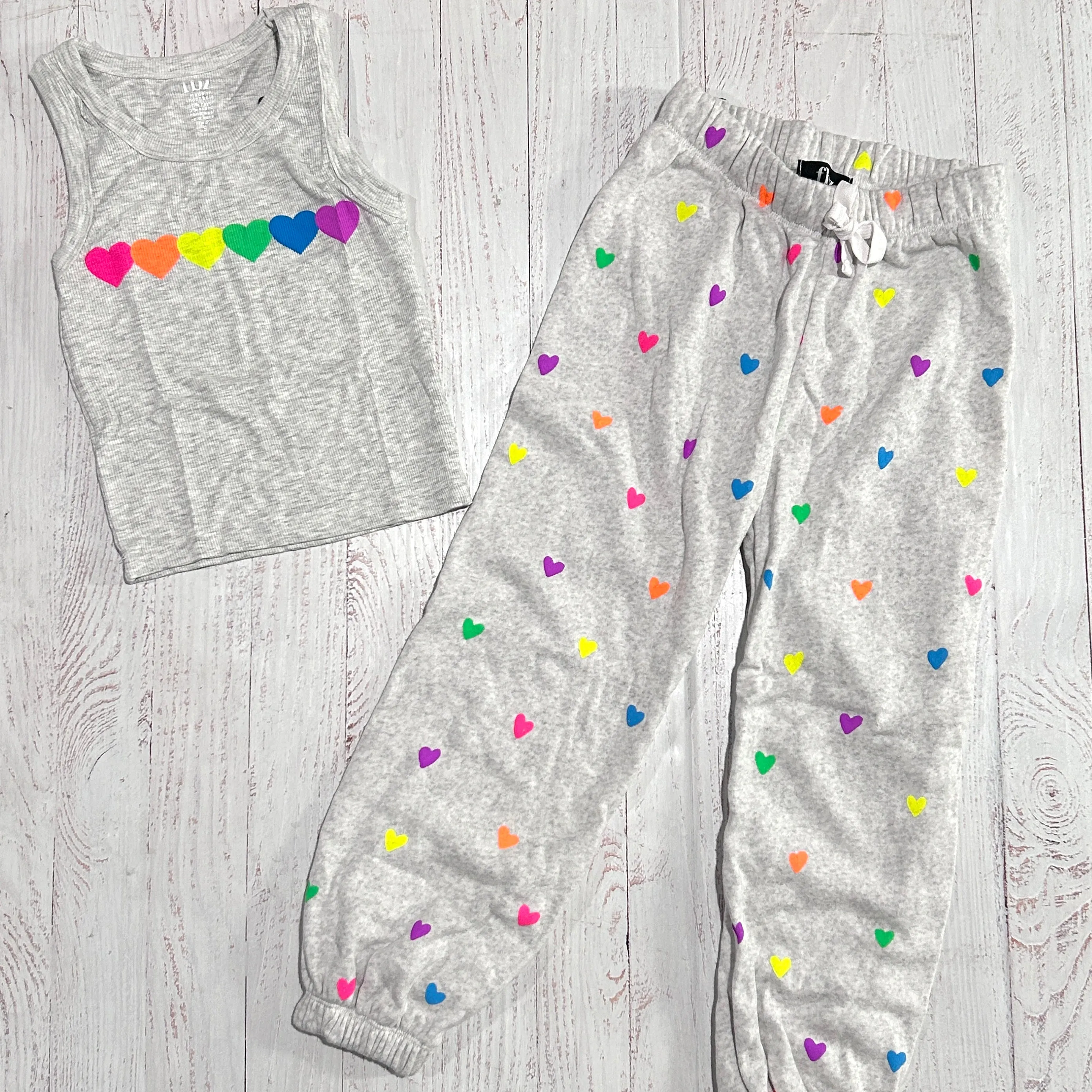 Tween Bottoms | All Over Heart Joggers- Misty Grey | Flowers by Zoe