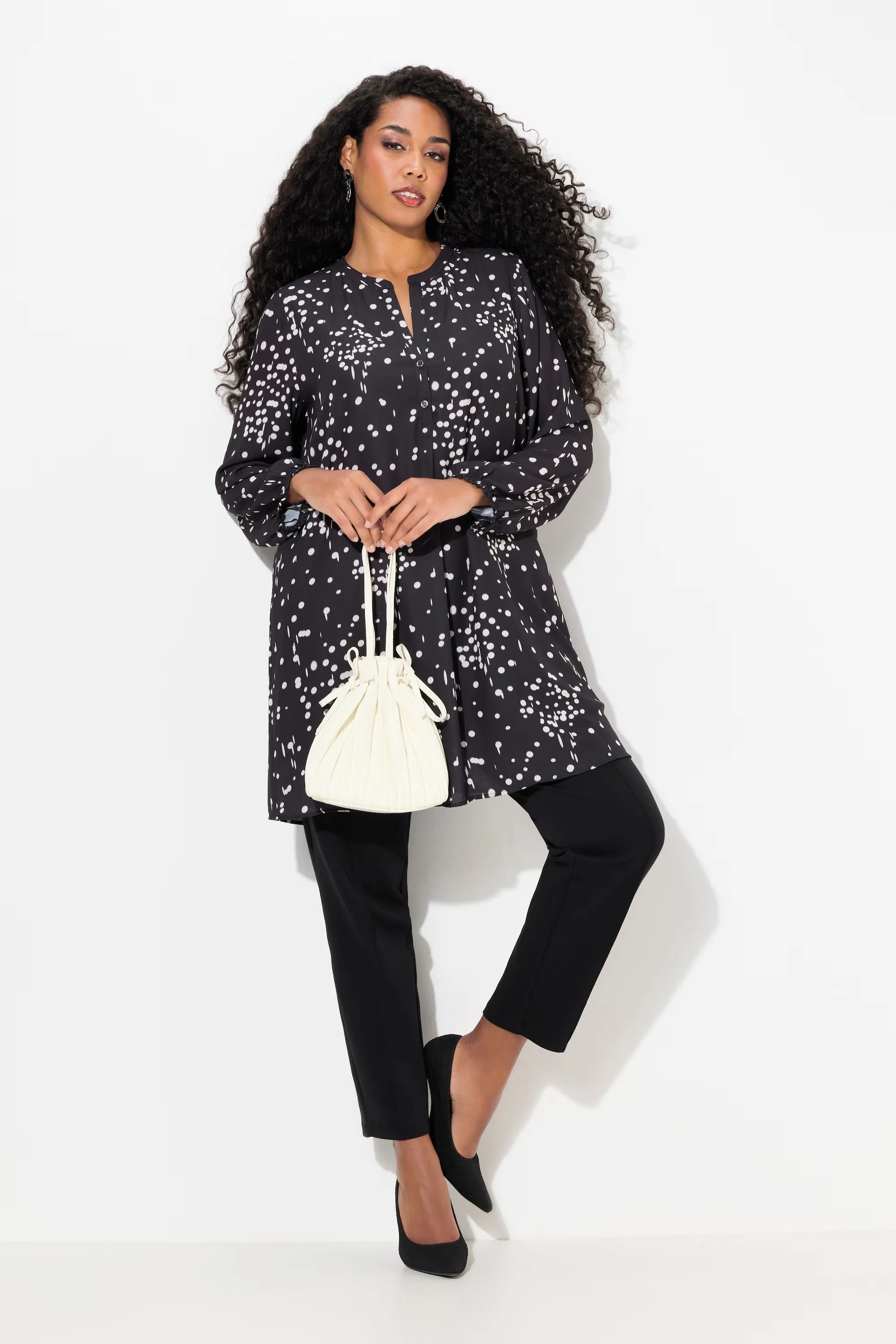 Ulla Popken Polka Dot Tunic in Black