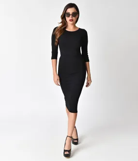 Unique Vintage 1960s Style Black Long Sleeve Mod Wiggle Dress