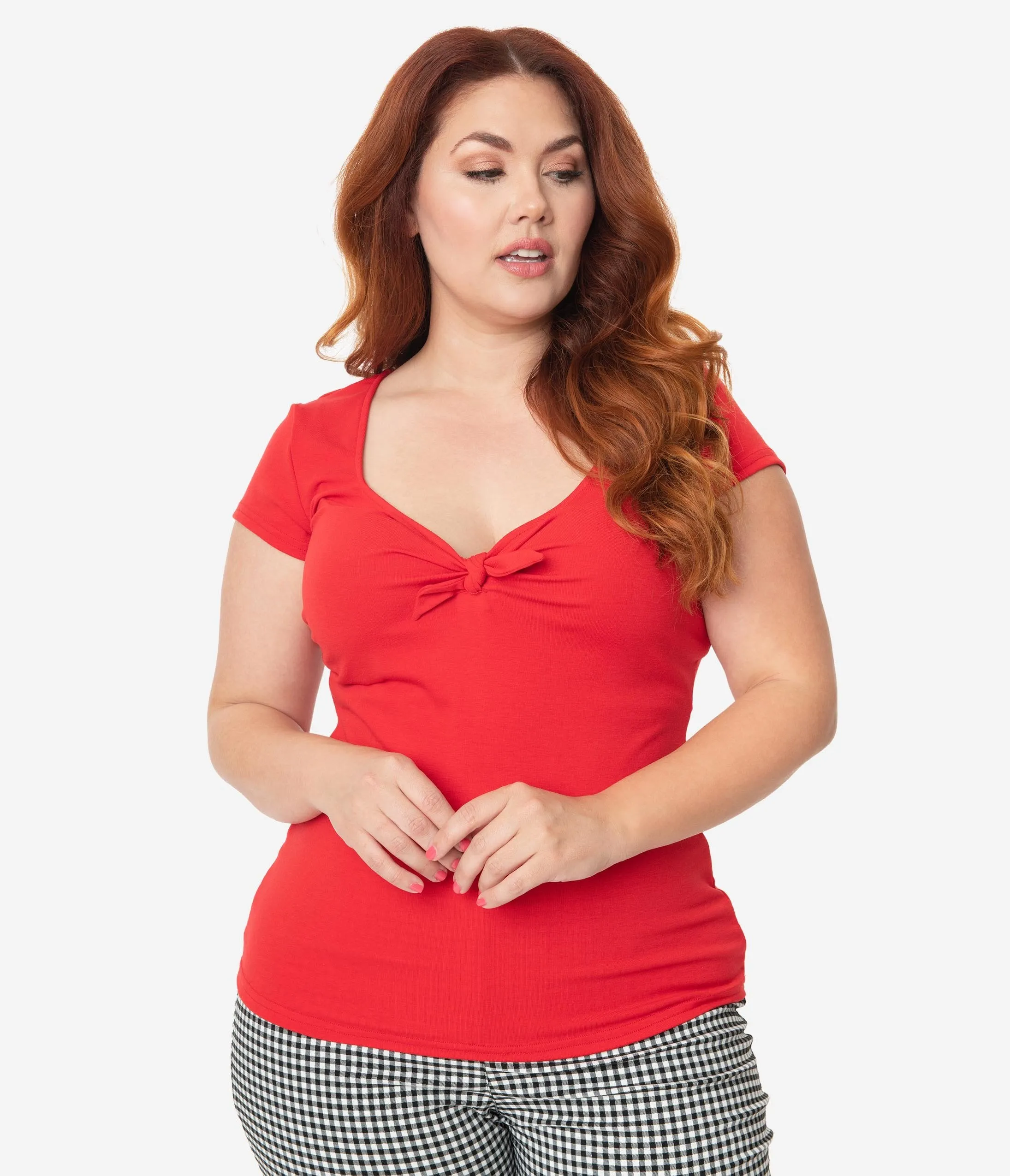 Unique Vintage Plus Size 1950s Style Red Sweetheart Rosemary Top