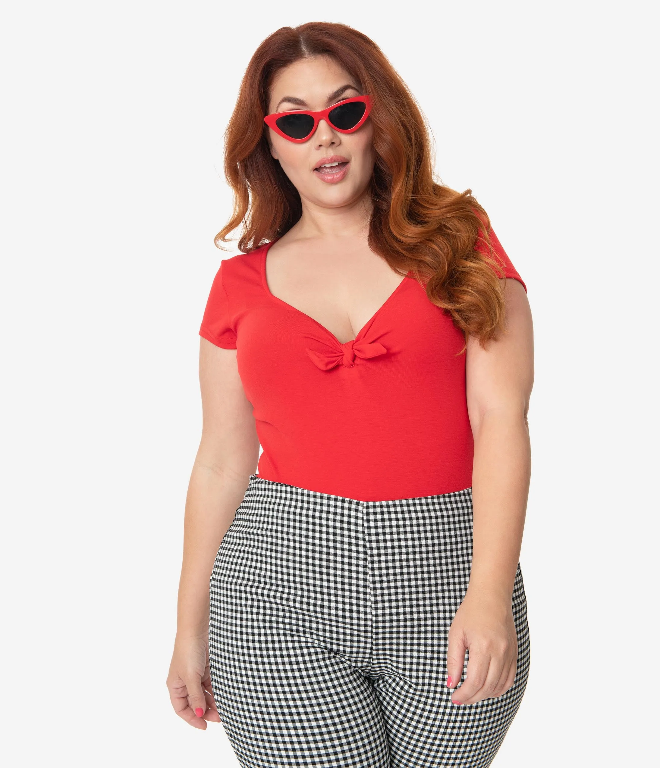 Unique Vintage Plus Size 1950s Style Red Sweetheart Rosemary Top