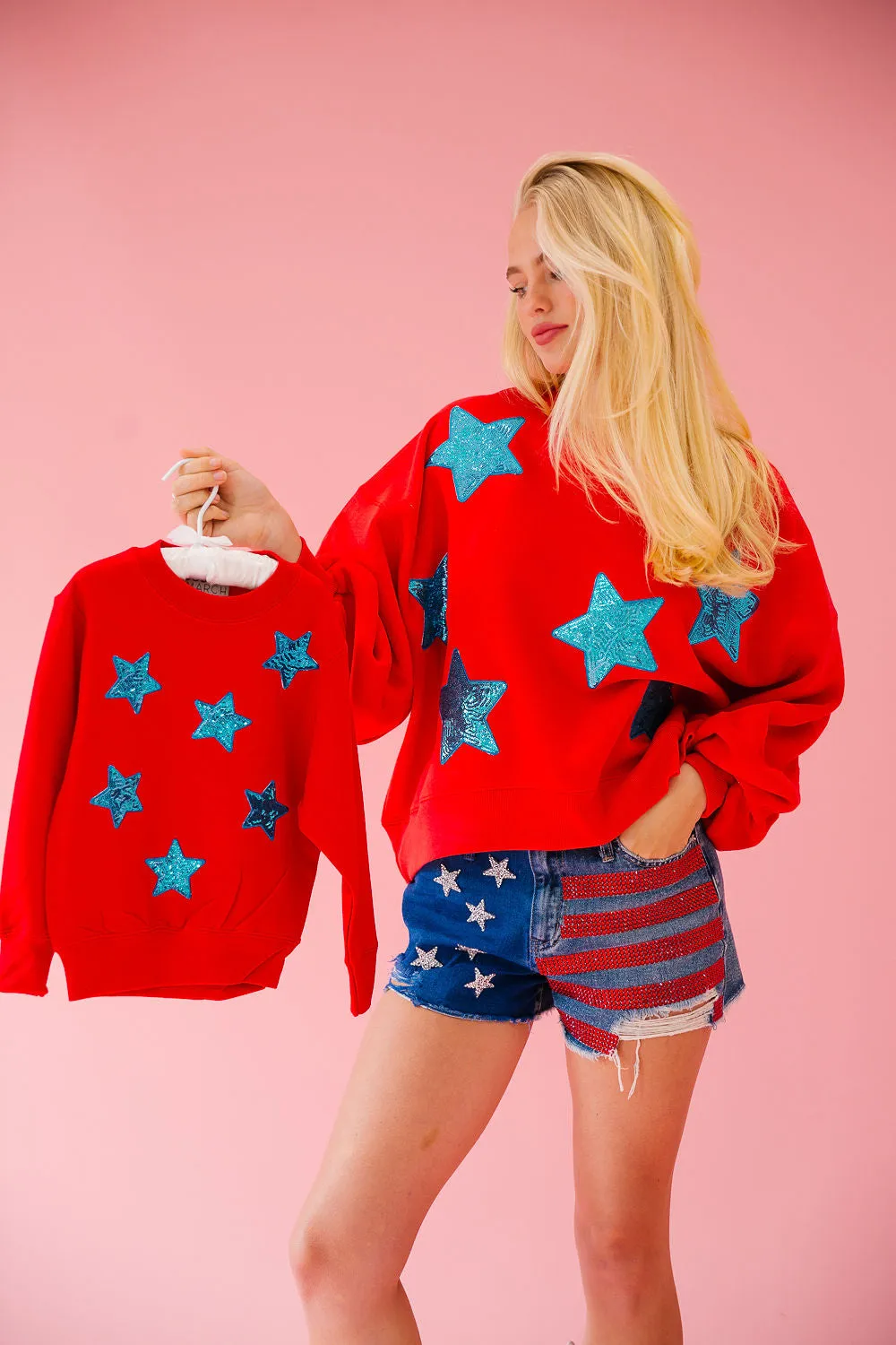 USA SEQUIN STARS RED PULLOVER